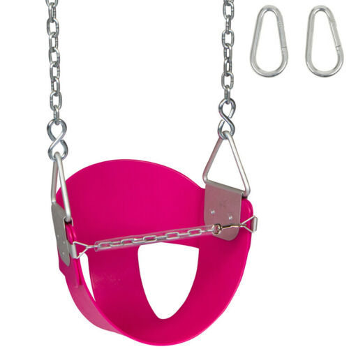 SWING SET STUFF HIGHBACK 1/2 BUCKET SEAT PINK WITH CHAINS AND HOOKS wooden 0046