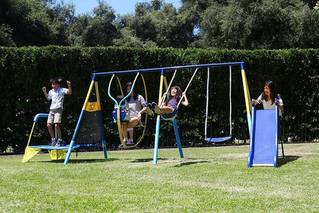 Swing Set Slide Trampoline Playground Backyard Metal Toddler Kids Outdoor Fun