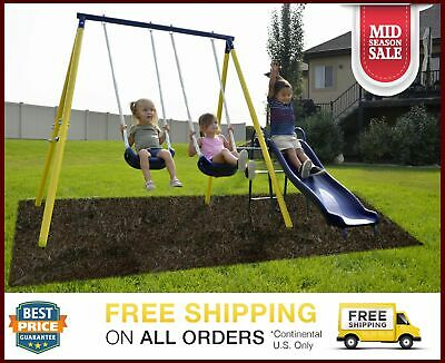 Metal Swing Set Kids Playground Swing Slide Outdoor Backyard Playset Toddler Fun