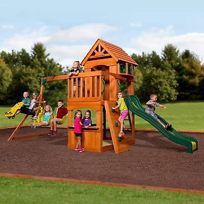 Backyard Discovery All Cedar Kids Outdoor Fun Playground Swing Set Slide Playset