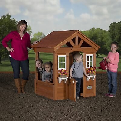 Kids Outdoor Play House Cedar Wood Play House Cottage Open Wall Design Backyard