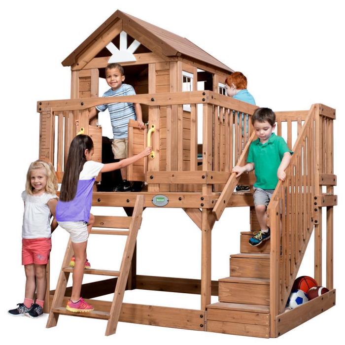 Scenic Heights Cedar Playhouse Outdoor Kids Play House Easy Climb Stairs