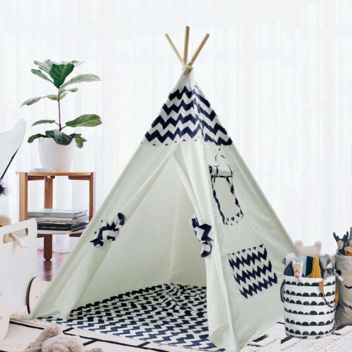 Teepee Tent for Kids Play Mat Boys Indoor Outdoor House Indian Canvas Tipi Wigwa