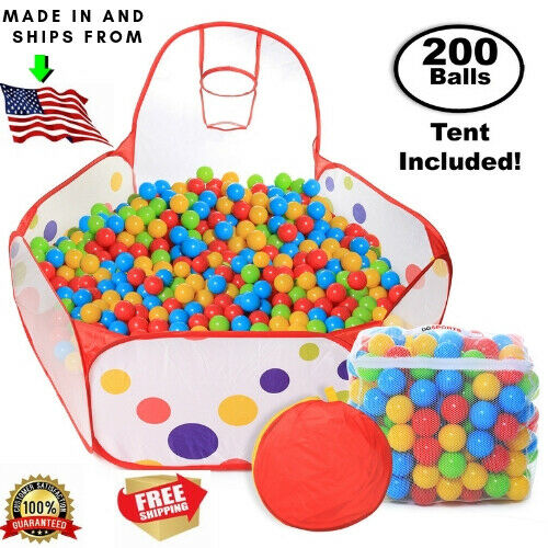 Pop Up Kids Ball Pit, Bundle Combo With 200 Colored Plastic Balls (BPA Free)