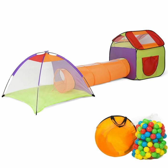 3 In 1 Folding Pop Up Kids Play Tent Playhouse Tunnel w 200 Ocean Balls Bag