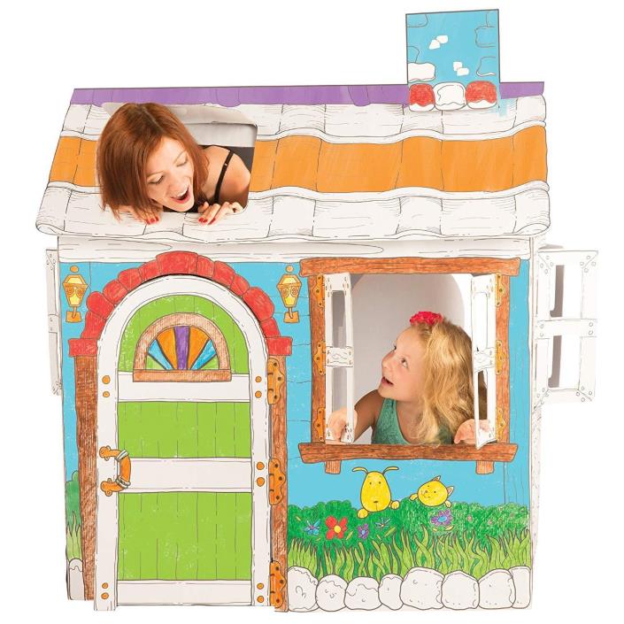 Kid Cardboard Playhouse Color Create Easy Play House Markers Sticker Decorations