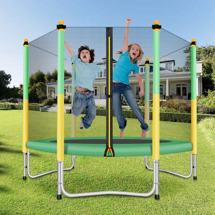 Trampoline with Safety Enclosure Indoor or Outdoor  for Kids-Yellow/Green-5 feet