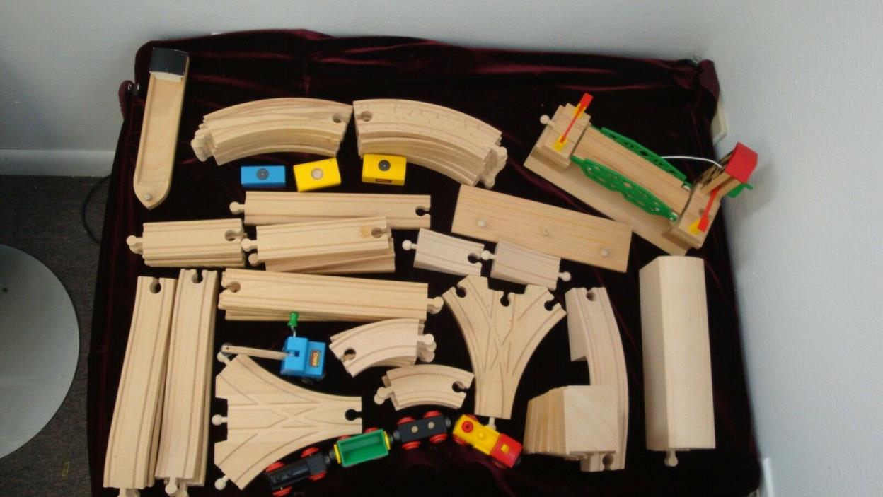 Vintage Brio Wooden Train Draw Bridge Track Crane Track  59 pieces