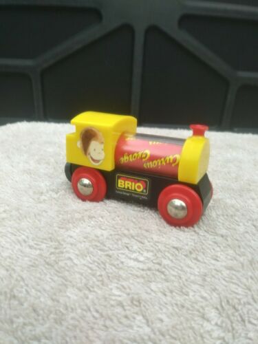BRIO CURIOUS GEORGE Spinning Boiler Wooden Train Engine / Rare!