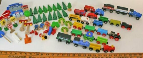 Large Lot Wooden Trains & Accessories Trees Signs For Train Table Geoffrey