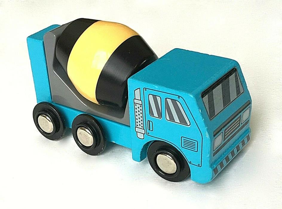 Blue Cement Mixer Truck Wooden Train Toys