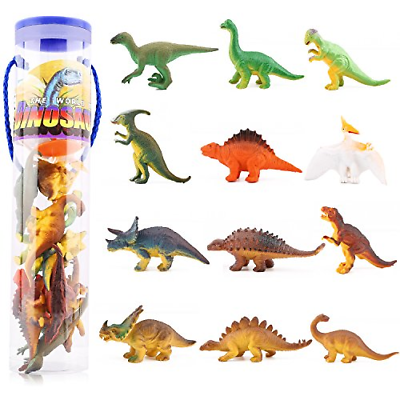 Zooawa 12 Pcs Mini Dinosaur Play Set, Assorted Realistic Small Dinosaur Figure -