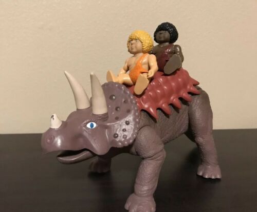 Playskool Vintage Definitely Dinosaurs Triceratops 1987 with Saddle 2 Cavemen