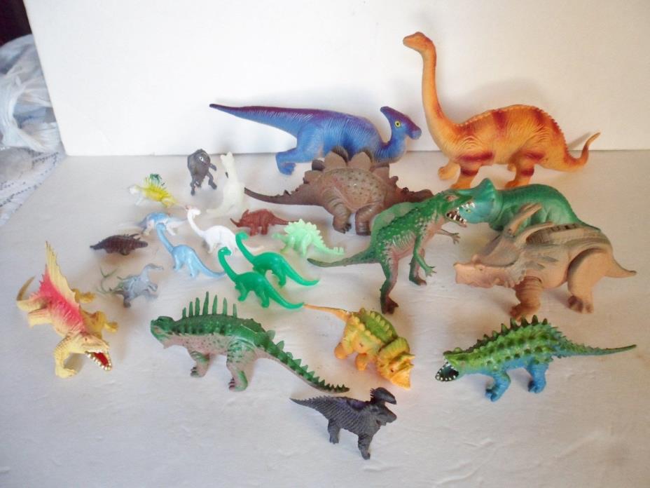 Lot Of 23 Toy Dinosaurs Plastic Rubber Assorted Sizes Colors