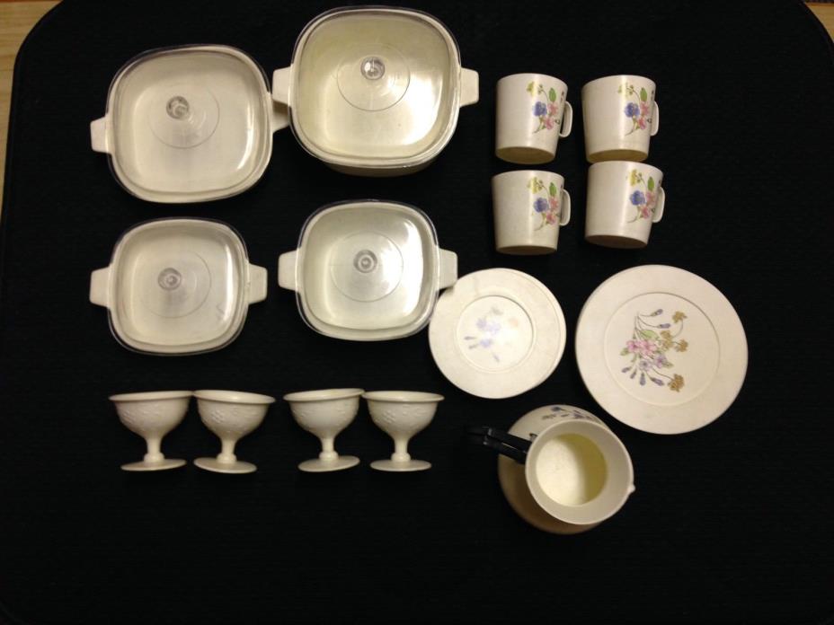 Play plastic dish set with floral design, late 1980's