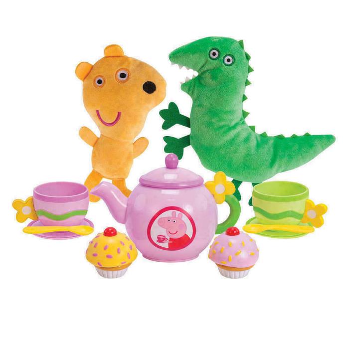 Peppa Pig Tea Party Set Teddy BEAR Mr Dinosaur Interactive Teapot (11 Piece) NIP