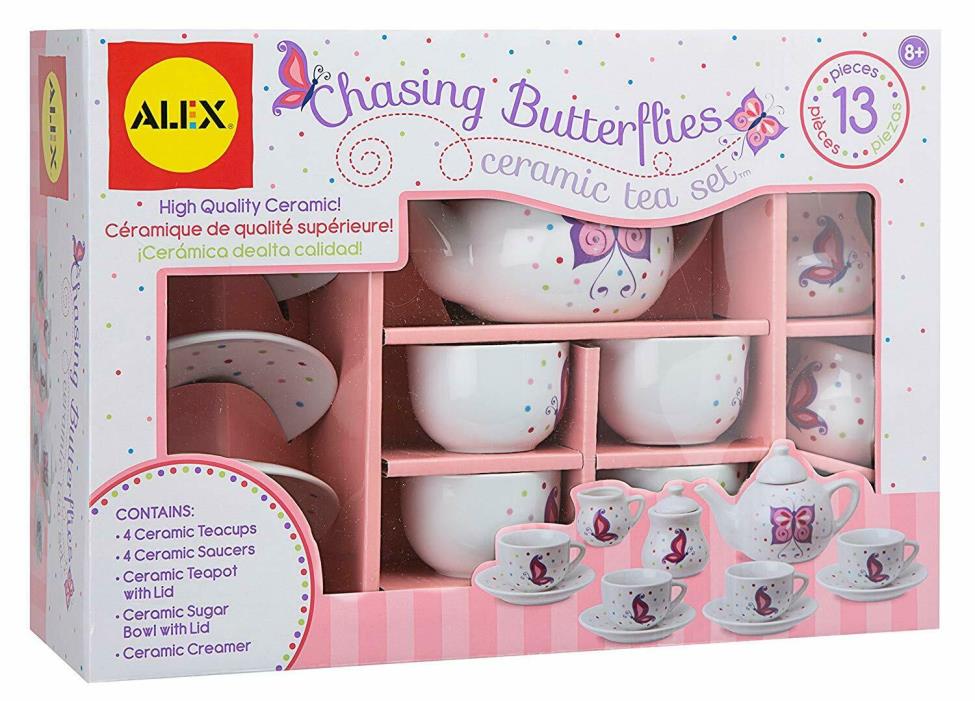 Chasing Butterflies Ceramic Tea Set by Alex, 13 Pieces, Serves 4, High Quality