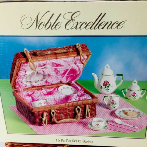 Noble Excellence 16 Pc Child’s Tea or Picnic Set For 2 In a Fitted Wicker Basket