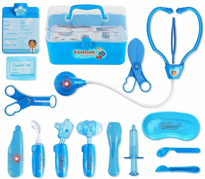 Kids Blue Doctor Playset Pretend Play Medical Tool Box Kit Boys Educational Toy