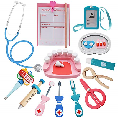 Tresbro Doctor Kits for Kids, Wooden Dentist Tool Toys for Toddlers, Boys & 3 &