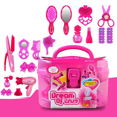 Kids Beauty Salon Toys with Hairdryer Comb Lipstick Girls Pretend Play Toy Set