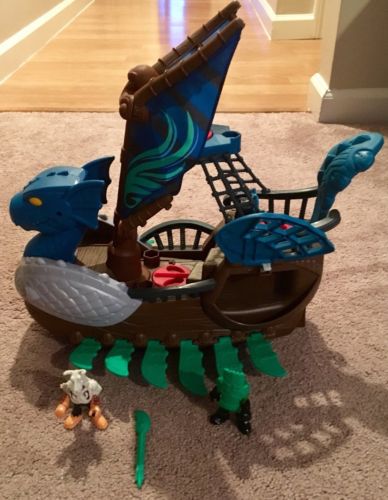 Fisher Price Imaginext Serpent Pirate Ship  Blue Dragon 2010 & Figures!