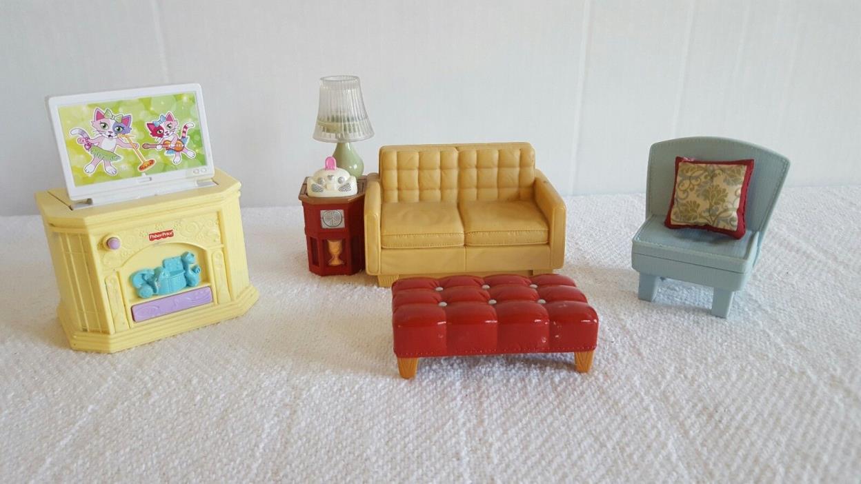 Fisher Price Loving Family Dollhouse Living Room Set Couch Sound Lamp Lot