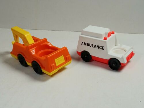 Fisher Price Ambulance Tow Truck Wrecker lot Rare Vintage