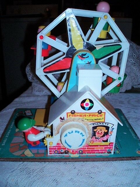 1966  FISHER PRICE FERRIS WHEEL #969 COMPLETE W/ 4 WOODEN PEOPLE WORKS GREAT!