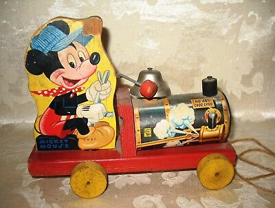 Vintage Mickey Mouse 1940's Fisher Price Pull Toy Choo Choo Train No. 485