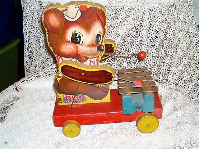 VINTAGE FISHER PRICE PULL TOY 1946 #752 TEDDY ZILO XYLOPHONE ONLY MADE 2 YEARS!