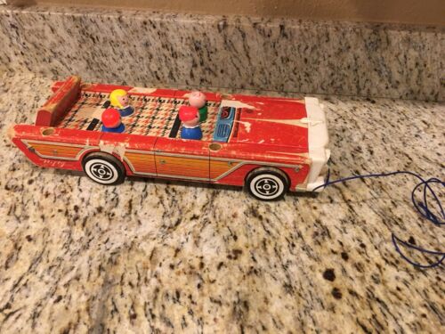 60's FISHER PRICE NIFTY WOODEN STATION WAGON PULL TOY Kids Car