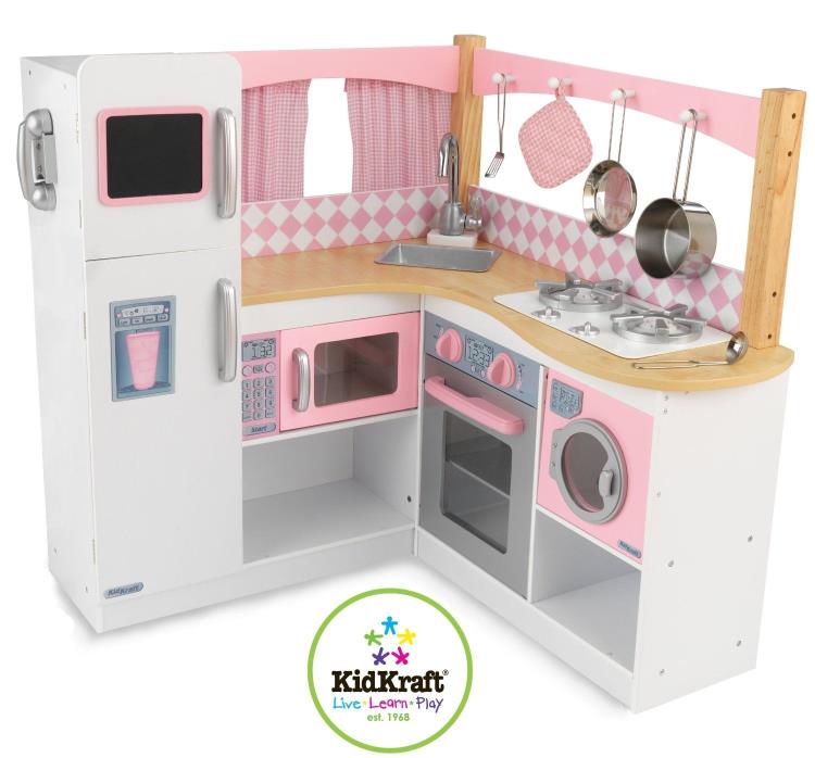 Kidkraft Grand Gourmet Corner Wooden Play Kitchen With 4Pc Accessories Toy