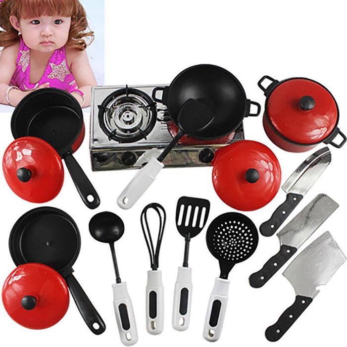 US Children Kids Play Toy Kitchen Utensils Pots Pans Cooking Food Dishes DEN