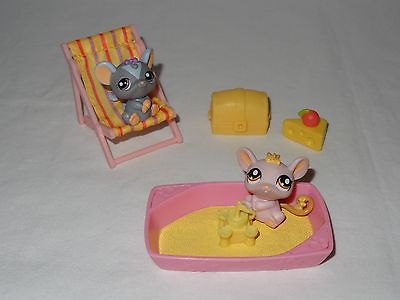 Littlest Pet Shop LPS Lot Beach Chair Sand Box Treasure Chest Cheese Mouse #1203