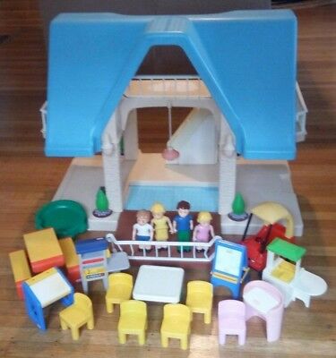 Vintage Little Tikes Place blue roof dollhouse 5590 family people furniture