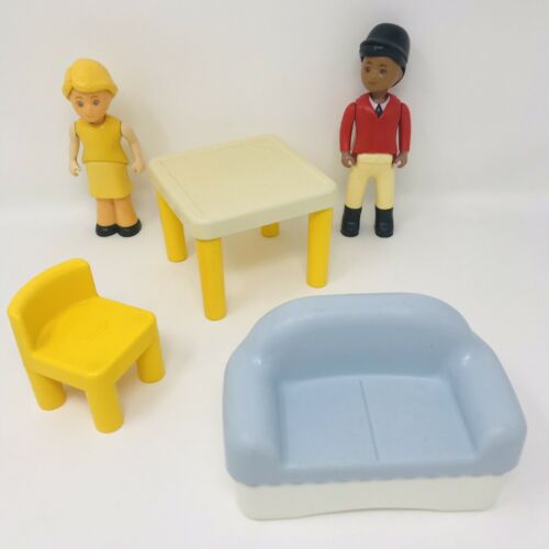 ??Vtg Little Tikes Dollhouse Dolls Figures Furniture Mom Equestrian Couch Table