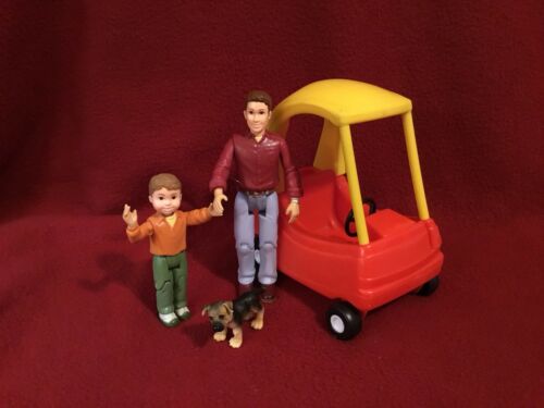 Little Tikes Cozy Coupe Car~ Mattel Dad and Son jointed figures~Schleich Pup
