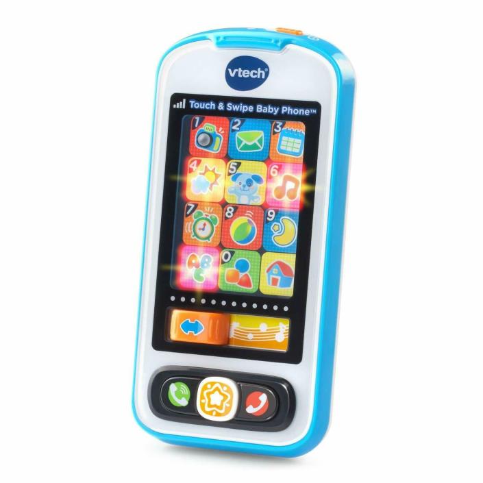 VTech Touch and Swipe Baby Phone BLUE, Toddler Kids Toy Smartphone - Open Box