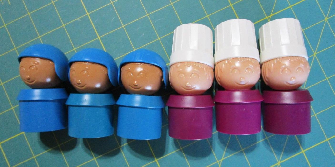 New 6 Tuppertoy People 3 White Hat Food Chief & 3 Blue Helmet Football Player