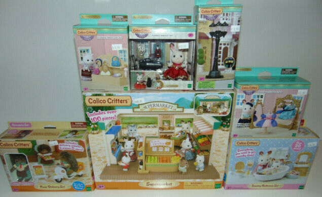 Huge Calico Critters Lot Supermarket/Fashion/Lamp/Violin/Pizza Delivery/Food NEW