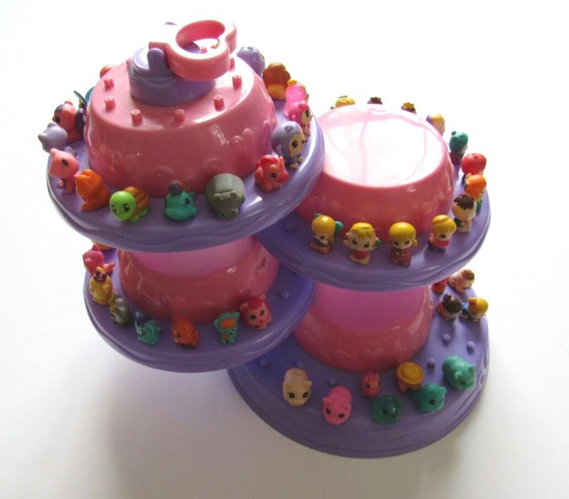Squinkies Tiered Cake Stand Display Storage With 53 Squinkies Lot Animals Babies