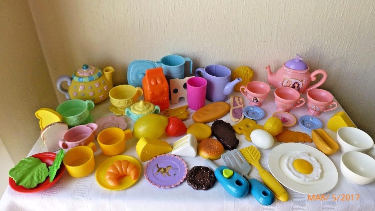 Vintage Fisher Price Play Pretend Dishes Plastic Play Food Lot of 59 Mattel More