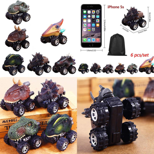Pull Back Dinosaur Cars Dino Toys W Big Tire Wheel F 6 Pack Each About 7 5 Cm