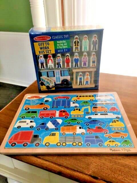 Melissa & Doug Off to Work Bus Set and Melissa & Doug 24 piece Wooden Puzzle