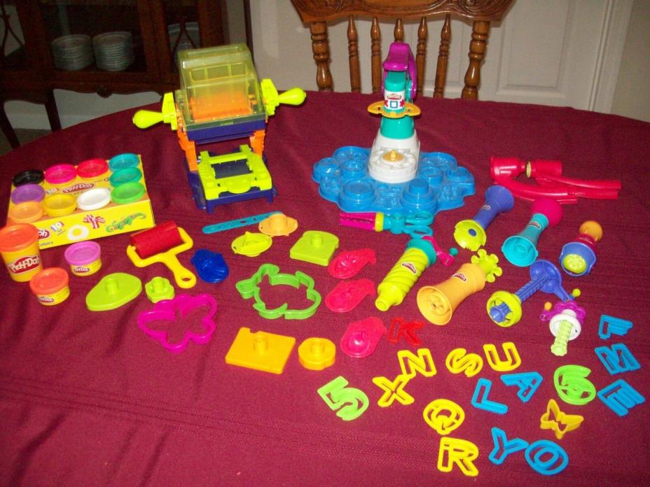 Large Lot of Playdoh Toys Presses Playsets Cutters Rollers Scissors Cans of Doh