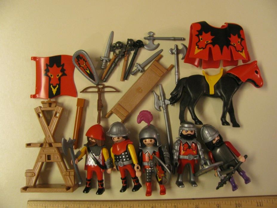 Lot of Vintage Playmobil Geobra Knights Kings Armor Horses Weapons Accessories