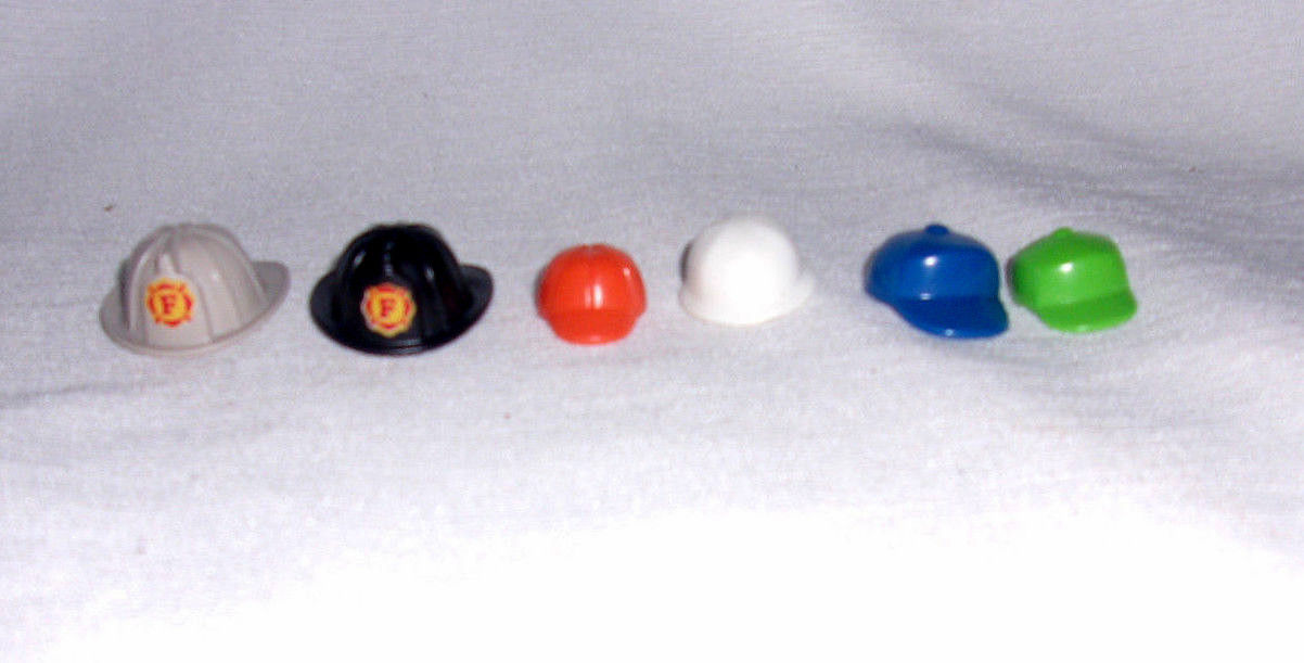 6 Lot Playmobil Children Figures Hats Fireman Baseball Cap Construction Toys