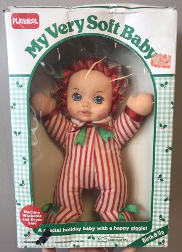 1992 Playskool My Very Soft Baby Christmas Holiday Edition Doll Green Red In Box