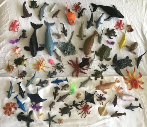 Huge LOT of 77 SEA CREATURES Figures Sharks Squid Rays Seals Angler Fish Whales